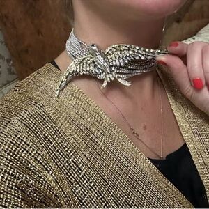 Swallow Crystal Bird Silver Choker Necklace